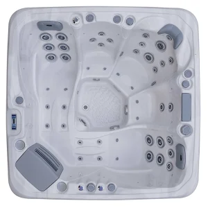 Spa JJSPA Beta 523 in acrilico marmo bianco, vista dall'alto del layout.